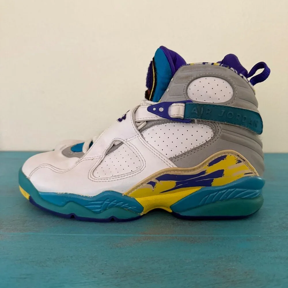 Air Jordan 8 Retro Aqua Basketball Shoes White Purple Teal Yellow Sz 7.5 - Picture 4 of 8